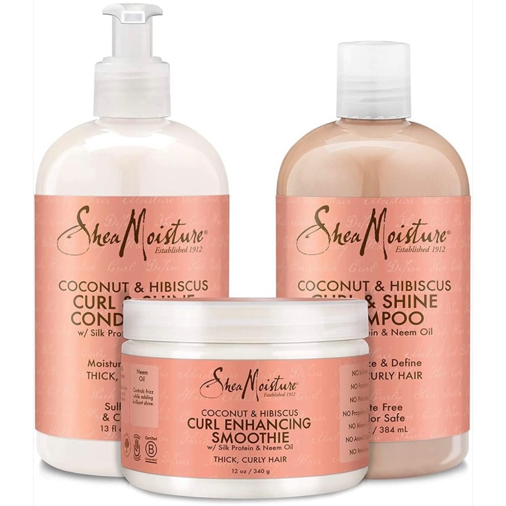 Shea Moisture 13oz shampoo, 13oz conditioner, and 12oz curl enhancing smoothie